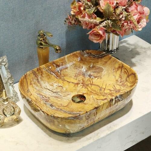 China Artistic Handmade Ceramic wash basin Round Counter top art rectangular ceramic wash basin bathroom sinks