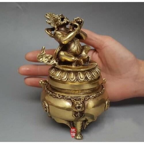 China Buddhism Vajra King Kong Mahakala Brass Statue Incense Burner Antique
