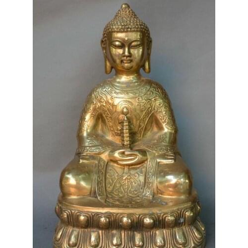 Chinese Tibet Buddhism old bronze Sakyamuni Buddha merciful Buddha pagoda statue