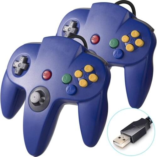 2 Pack Classic N64 Controller Wired USB PC Game pad Joystick Joy pad for Windows PC MAC Linux Raspberry Pi 3 Sega Genesis Higan