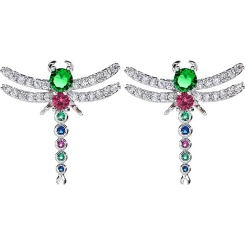 Korean fashion color Dragonfly Zircon Earrings Jewelry Earrings for women / Girls wedding party ER-378