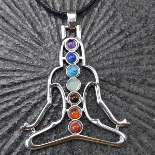 Hot Sale Chakela Crystal Stone Seven Chakras Yoga Meditation Energy Stone Necklace Pendant Clothing Decoration Accessories
