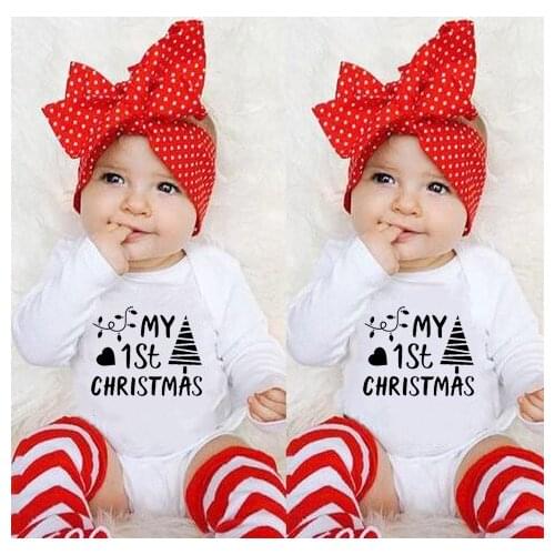 My First Christmas Newborn Baby Funny Jumpsuit Infant UnisexLong Sleeve Party Jumpsuit Toddler Cute Pattern Playsuit