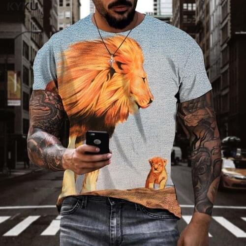 KYKU Brand Lion T-shirt Men Animal T-shirts 3d Home Tshirts Casual Harajuku Shirt Print Short Sleeve summer Casual Tops Slim