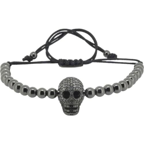 Anil Arjandas Bracelet Men Pulseira Masculina Jewelry Black Cord 4mm CZ Round Ball Brass Beads Braiding Macrame Skull Bracelet
