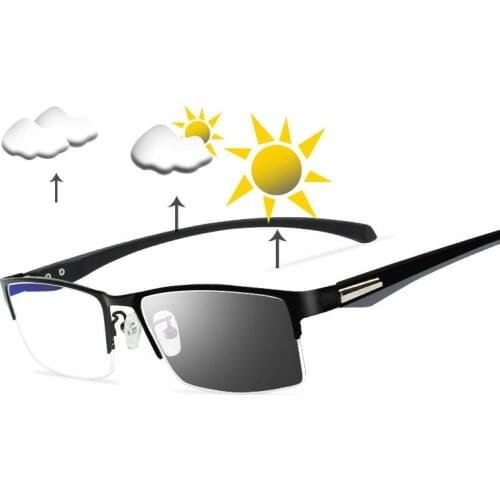 Half Metal Frame Sun Photochromic Myopia Glasses Men Women Finished Chameleon Lens Prescription Glasses -0.5 -1.0 -2 To -6