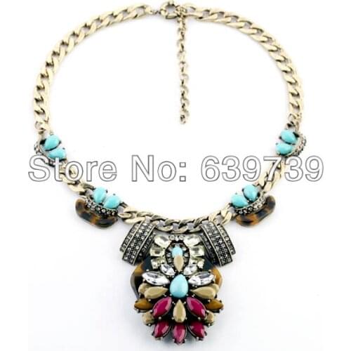 Bulk Price Greece Retro Antique Gold Color Blue Resin Necklace