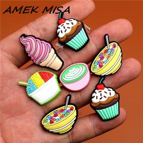 Original PVC Dessert Shoe Buckle Accessories Various ice creams Shoes Decoration Jibz for Croc Charms Bracelets Kids Gifts U159