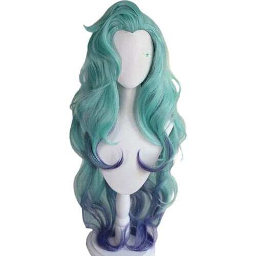 Seraphine Cosplay Wig LOL KDA Cosplay Loose Wave Green Gradient Cheongsam Style Wigs Heat Resistant Synthetic Hair Game Cos