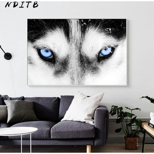 Blue Eye Wolf Head Animal Poster Minimalist Wall Art Canvas Print Painting Nordic Creative Picture Modern Living Room Decoration
