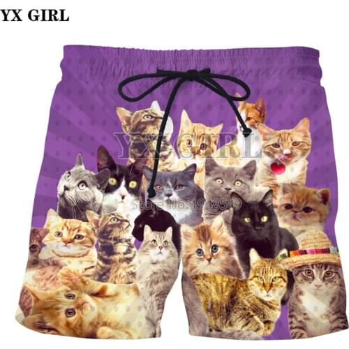 YX GIRL Drop shipping 2018 Summer New Style Mens shorts Animal cute cat/ 3D Lightning Cat Printed Men/Women casual shorts