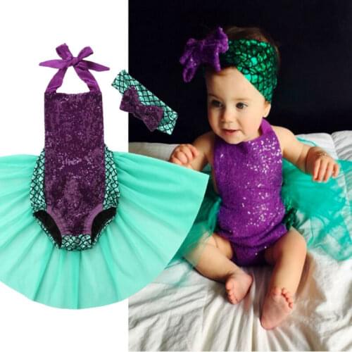 Pudcoco 2019 New Arrival 2PCS Newborn Baby Girl Mermaid Bodysuit Tulle Dress Romper Jumpsuit Outfit