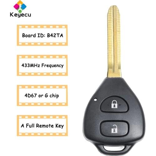 KEYECU Remote Control Car Key With 2 Button 433MHz 4D70 Chip - FOB for Toyota Yaris 2005 2006 2007 2008 2009 2010 2011 P/N B42TA