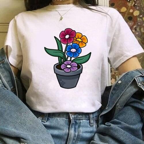 Flowers printed t shirt women 90s Graphic T-shirt Harajuku Tops Tee Cute Short Sleeve animal tshirt Female Tshirts