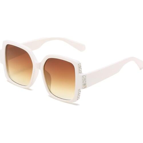 2021 Fashion Oversized Square Women Sunglasses Retro Luxury Diamond Jelly Pink Tea Gradient Eyewear Shades UV400 Men Sun Glasses