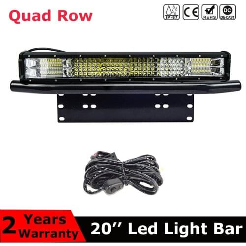 9D Quad Row 20'' Inch Led Light Bar 432W +Front License Plate Bracket+Wire Kit for Truck SUV 4x4 4WD Car Offroad Driving Lamps