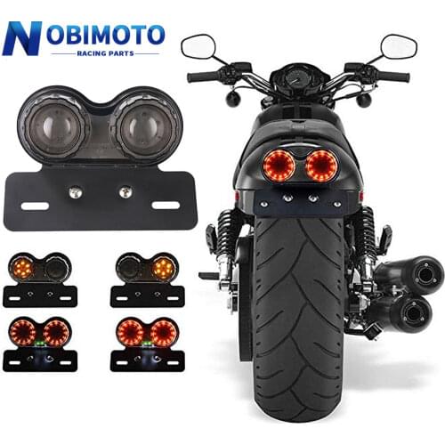 12V Universal Motorcycle Signal Lights Twin Dual Motorbike Taillight Rear Lamp LED Integrated Tail Light Twin Light License Plat