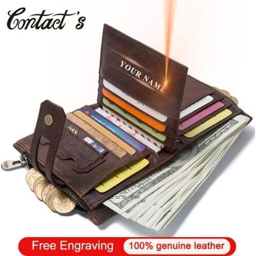 Vintage Genuine Cow Leather Men Wallet Fashion Coin Pocket Zipper&Hasp Organizer Wallects High Quality Male Card ID Holder 2020