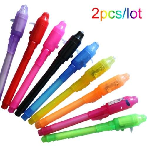 2Pcs/lot 2 In 1 Magic Light Pen Invisible Ink Pen,Secrect Message pens,for Drawing Fun Activity Kids Party Favors Gift