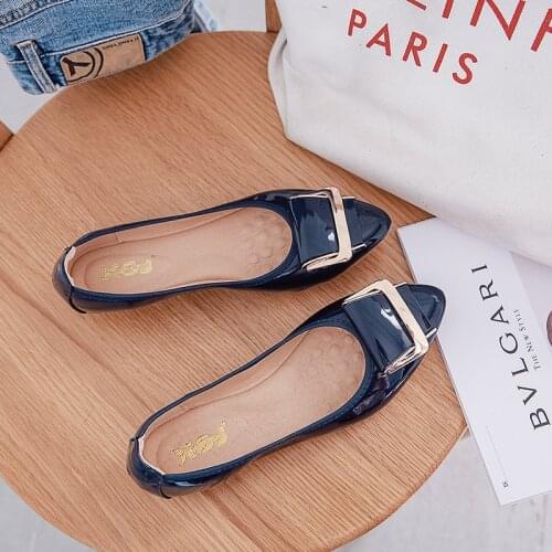 2021 Autumn Women Soft ballet Flat Shoes PU Leather Square Buckle Pointed Toe Womens Foldable Loafers Woman