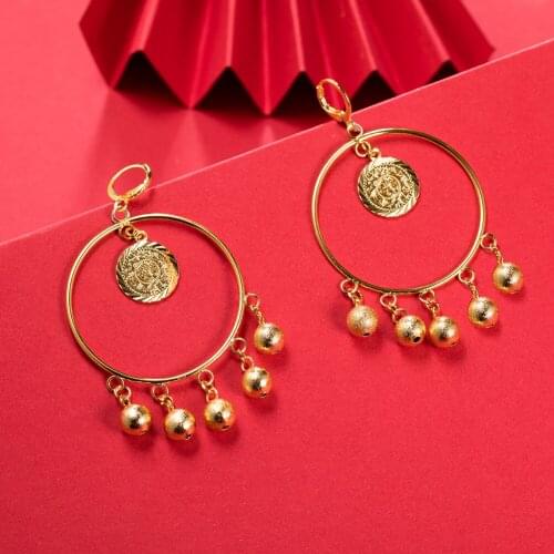 Dubai Gold Color Earrings 24K For Women Wedding Jewelry Womens Earrings For Girls Bridal Wife Gifts African Dubai French