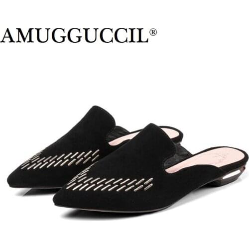 2021 New Plus Big Size 31-45 Genuine Leather Black Rivets Fashion Spring Autumn Girls Lady Females Womens Shoes Pumps D1179