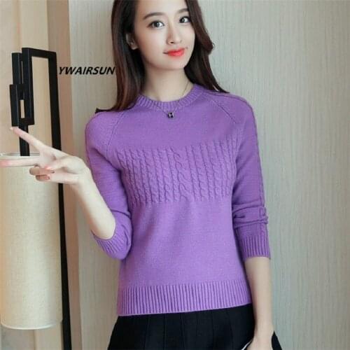 YWAIRSUN SpringAut New Womens Round Neck Long Sleeve Sweater Twist Sweater Womens Pullover Bottoming Shirt Slim Short Top Tide
