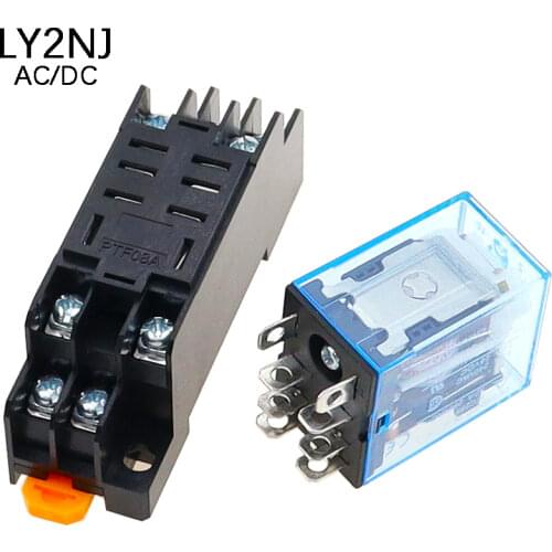 1Pc LY2NJ HH62P HHC68A-2Z Electronic Electromagnetic Relay 10A 8PIN Coil DPDT With Socket Base AC12V,24V 36V 48V 110V,220V 380V