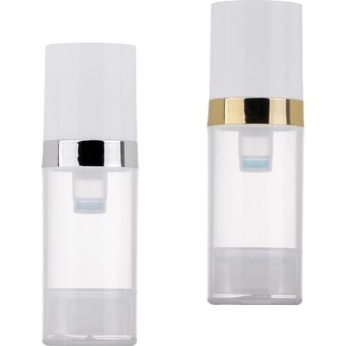 10ml Empty Makeup Bottles Pump Tubes, Clear Plastic Lotiions Cream Cosmetics Container Set of 2 Refillable for travel and DIY