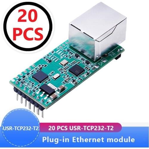 20PCS USR-TCP232-T2 Tiny Serial Ethernet Converter Module Serial UART TTL to Ethernet TCPIP Module Support DHCP and DNS