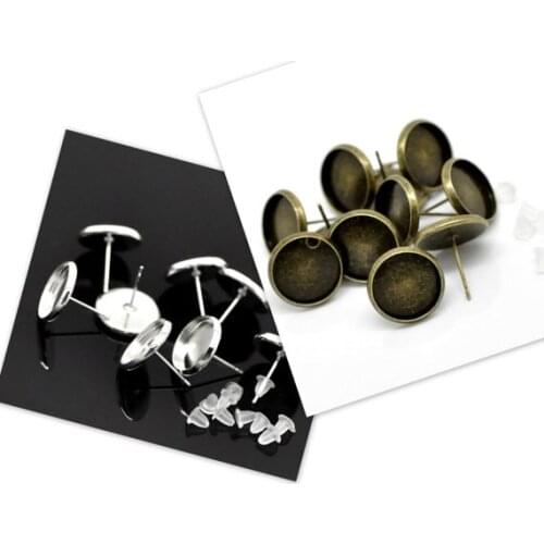 200pcs 12mm Stud Earring Blank - Round Bezel Setting - Bezel Stud Earrings - Post Earring Findings brass w/ free earing backs