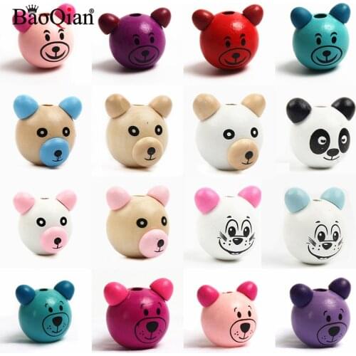 5Pcs Natural Wood Bear Panda Decoration Beads For Jewelry Making DIY Wooden Home Ornament Kids Toy Accessory 25mm