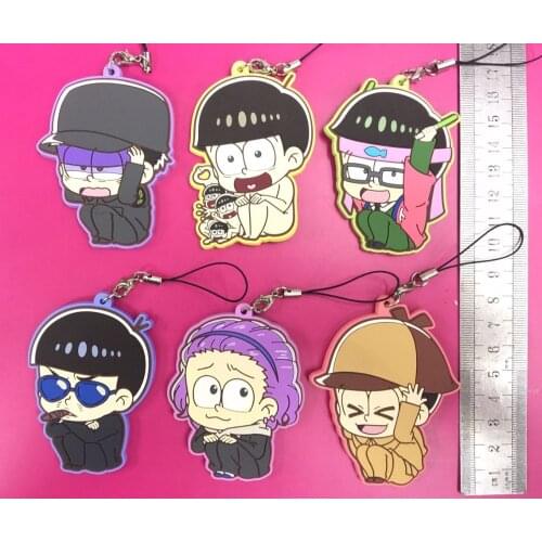 6pcs/lot Osomatsu San Original Japanese anime figure rubber Silicone sweet smell mobile phone charms/key chain/strap G788