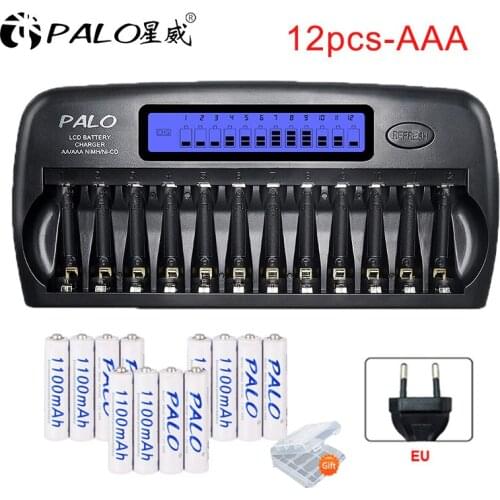 AAA 3A rechargeable battery 1.2V ni-mh 1100mAh and 12 slots smart fast charger for aa aaa 2A 3A ni mh batteries
