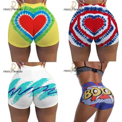 Color Blooming Summer Aesthetics Heart-shaped Printing Biker Shorts Women Sexy Slim Fitness High Waist Casual Streetwear Shorts