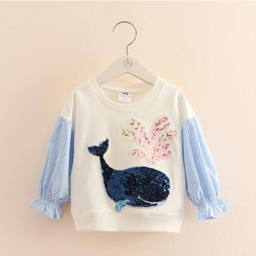 2020 Autumn Spring 2-7 8 9 10 Years ChildrenS Pullover Long Sleeve Cartoon Glitter Dolphin Patchwork Kids Baby Girl Sweatshirt