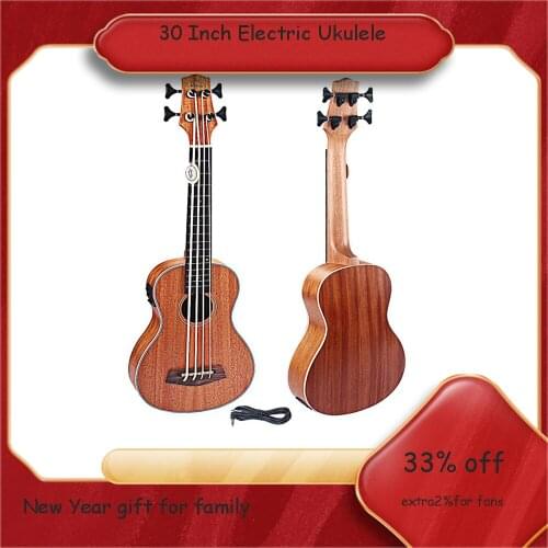 30 Inch Electric Ukulele Bass EQ Sapele Retro Closed Button Four Strings Guitar Wood Hawaiian Guitarra Ukulele Music Instruments