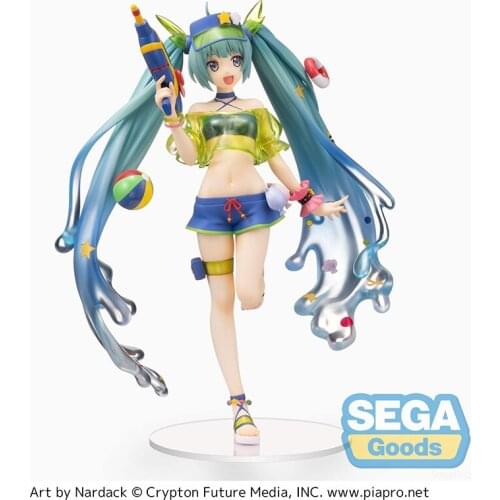 Anime Figure Original FuRyu SEGA Water Gun Summer Ver. Miku Action Figuras BiCute Colletible Model Toys Gift Free Shipping Items