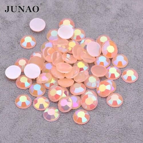 JUNAO 6 7 8 mm Champagne AB Round Decorative Crystal Rhinestone Glitter Nail Art Crystal Stickers Round Strass Diamond for DIY