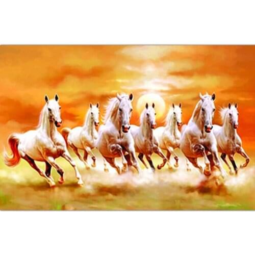 Animal Art Seven Two Running White Horses Canvas Painting Wall Pictures For Living Room Decor Modern Abstract Art Prints Posters