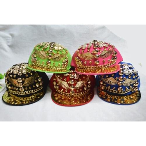 Newly Unisex Flat Brim Golden Spiked Rivets Wing Snapback Cap Hat Women Men Puncker Sports Baseball Cap Hip-Hop Cap Gorras Cap