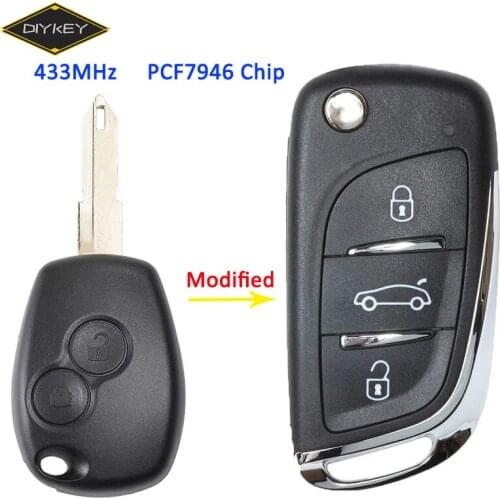 DIYKEY 2 / 3 Button 433MHz PCF7946 for Renault Master Modus Traffic Clio 3 Kangoo 2 2006-2010 Upgraded Flip Remote Car Key Fob