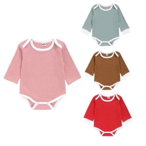 Infant Newborn Baby Fashion Solid Ribbed Jumpsuits Girl Casual Long-sleeved Triangle Wrapped Long Sleeve Spring Autumn Bodysuits