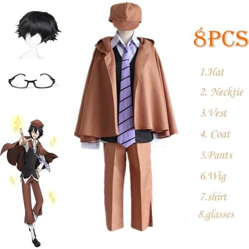 Anime Bungo Stray Dogs Ranpo Edogawa Cosplay Costume Party Suit Short Wig With Glasses Uniform Hat Halloween Masquerade Party