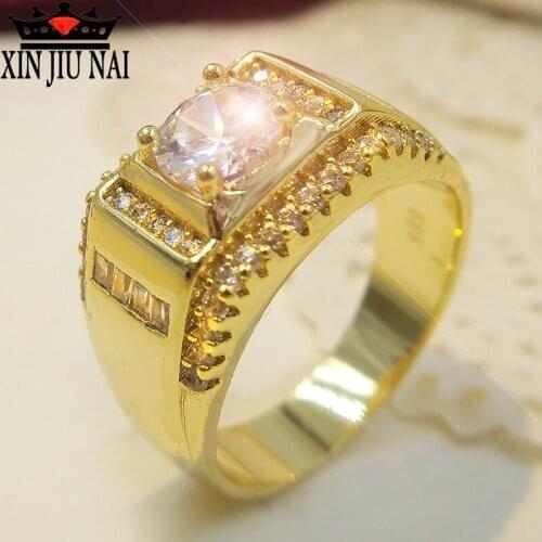 Trendy Mens Stone Cz Crystal Signet Rings Vintage Gold Color Engagement Wedding Band Fashion Jewelry 2019 14k gold jewelry
