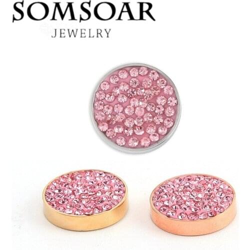 Somsoar Jewelry Top Fashion 12mm Small interchangeable Magnet Coin With Pink Crystal Fit For Cambio Bracelet Necklace 10pcs/lot