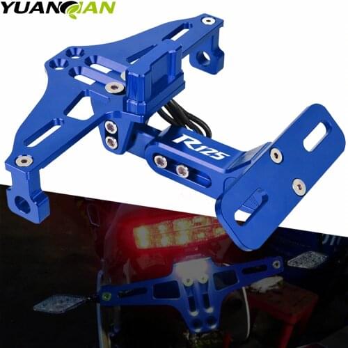 Motorcycle Adjustable Angle Aluminum License Number Plate Frame Holder Bracket LED Light for YAMAHA YZF R125 YZFR125 2018-2019