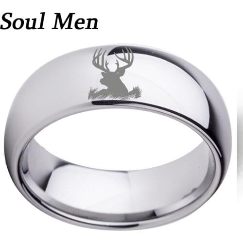 Mens Womens Xmas Deer Laser Ring 8mm Plain Dome Polish Tungsten Carbide Wedding Engagement Band Size 7 to 13