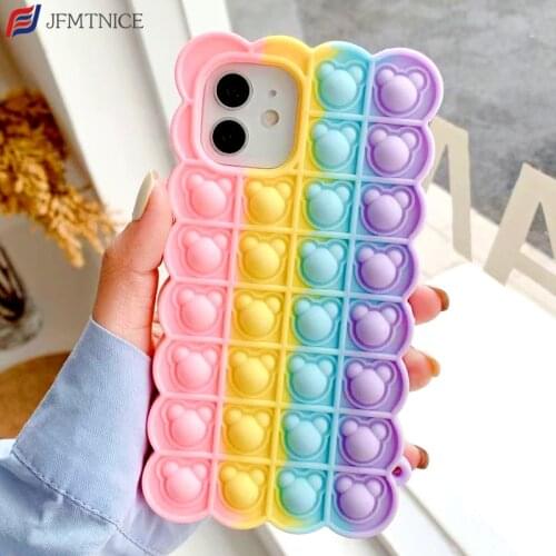3D Cute Relieve Stress Fidget Toys Push It Bubble Phone Case for IPhone 11 12 Pro Max 6 6s 7 8 Plus X XR XS Soft Silicone Cover