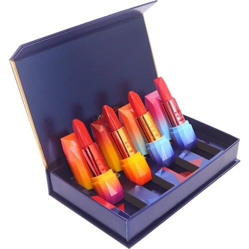 MYG 4pcs/set Diamond Lipstick makeup Set matte lipsticks Durable waterproof Moisturizing Lip Glaze lipkit Gift Box
